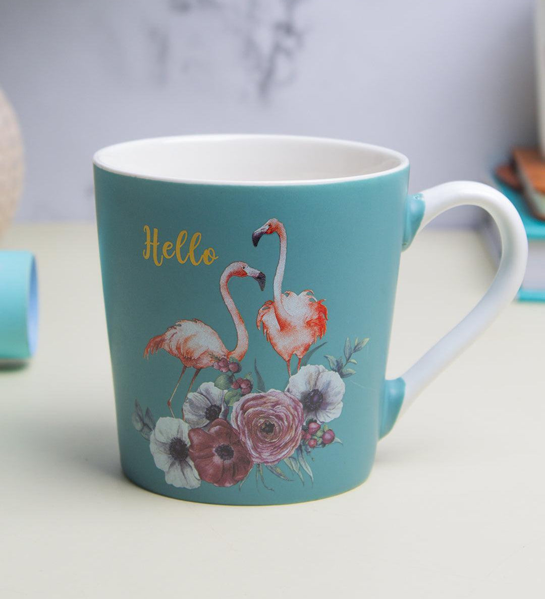 Flamingo Theme Coffee Mug - 400mL, Turquoise - MARKET 99