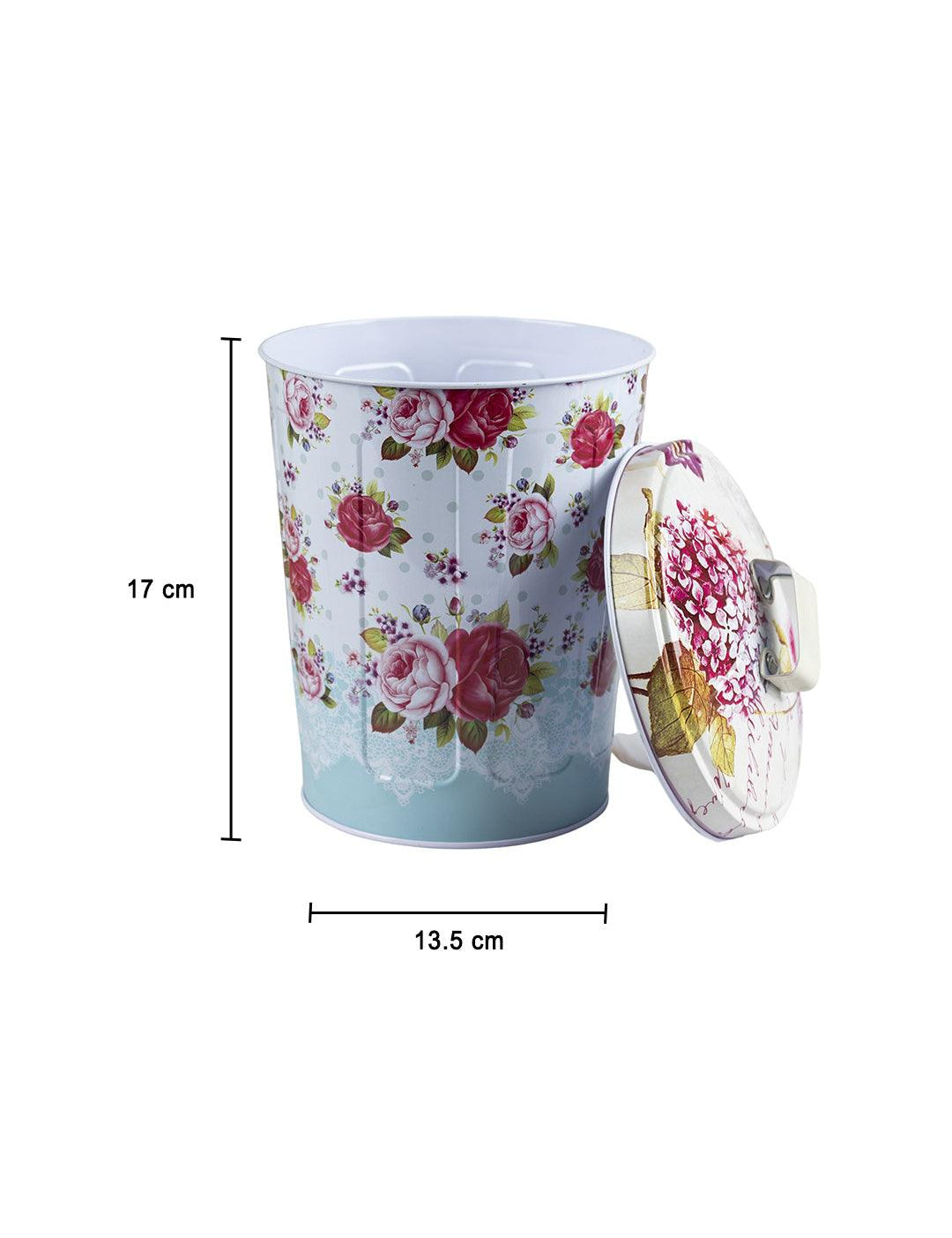 Floral Desgin Canister With Lid - Light Blue