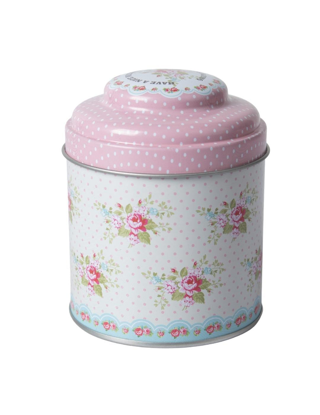 Floral Kitchen Tin Storage Canister with Lid - Baby Pink