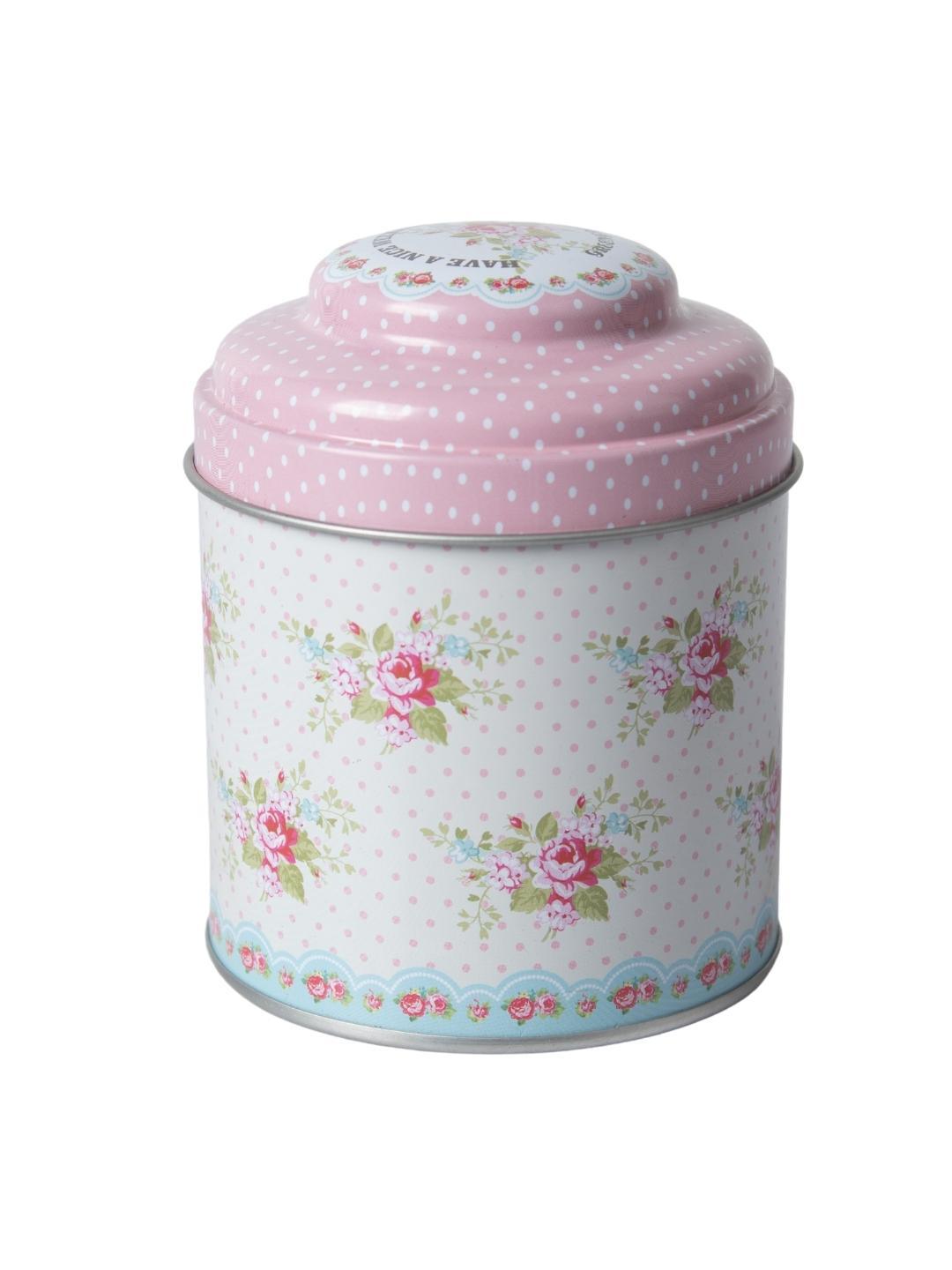 Floral Kitchen Tin Storage Canister with Lid - Baby Pink