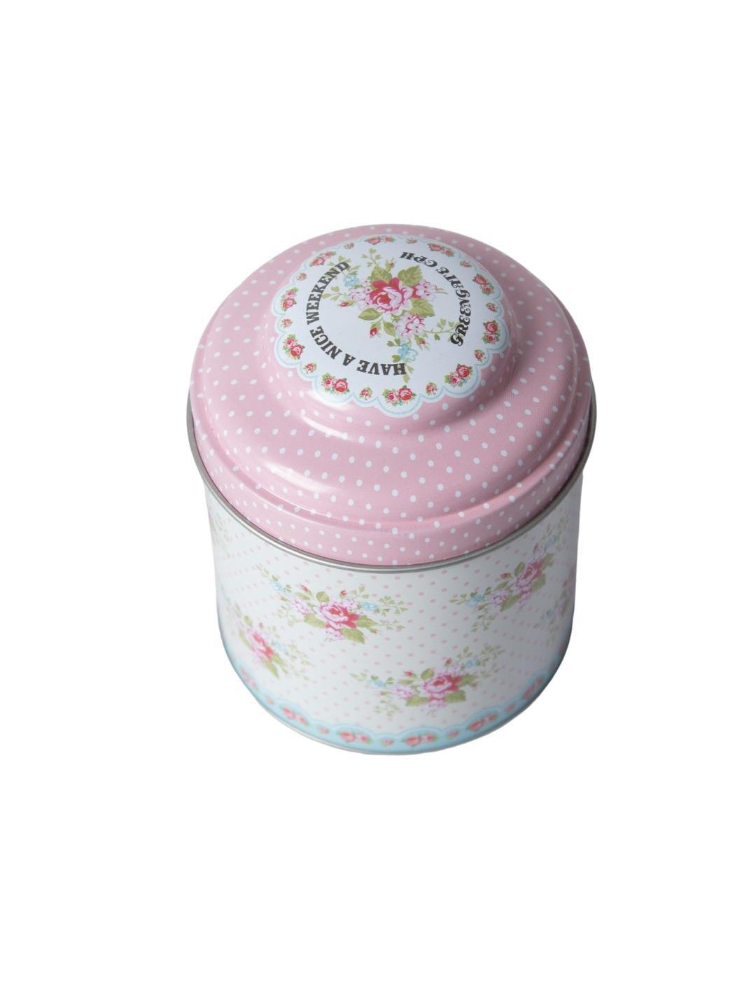 Floral Kitchen Tin Storage Canister with Lid - Baby Pink