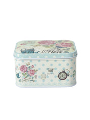 Floral Metal Tin Container Box - Blue Cyan