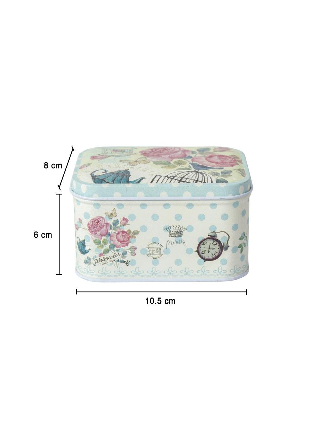 Floral Metal Tin Container Box - Blue Cyan