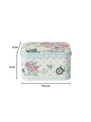 Floral Metal Tin Container Box - Blue Cyan