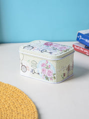 Floral Metal Tin Container Box - Green