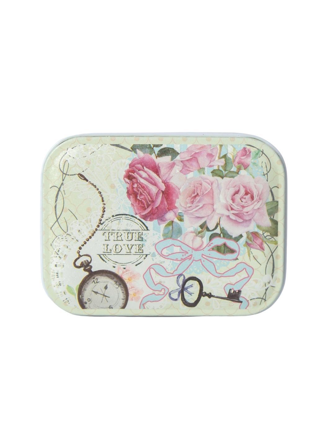 Floral Metal Tin Container Box - Green