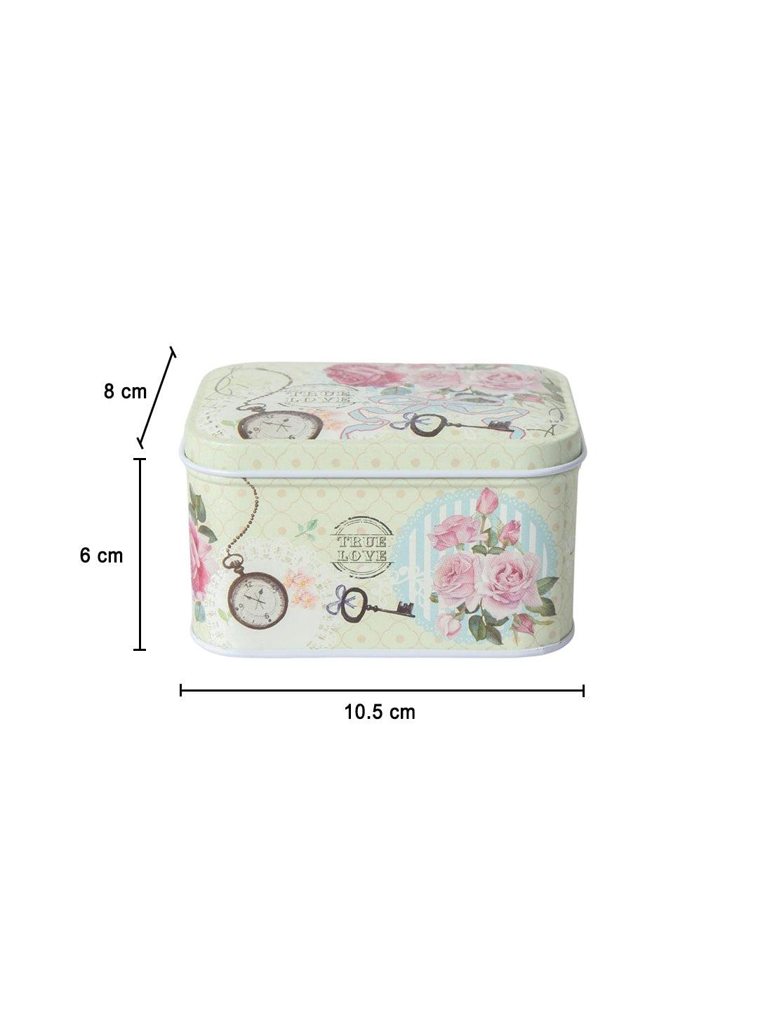 Floral Metal Tin Container Box - Green