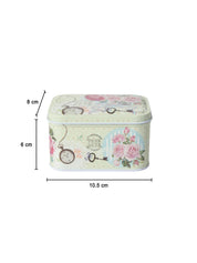 Floral Metal Tin Container Box - Green