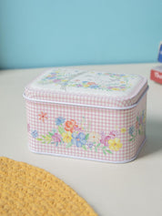 Floral Metal Tin Container Box - Light Pink