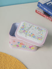 Floral Metal Tin Container Box - Light Pink