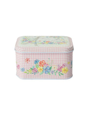 Floral Metal Tin Container Box - Light Pink