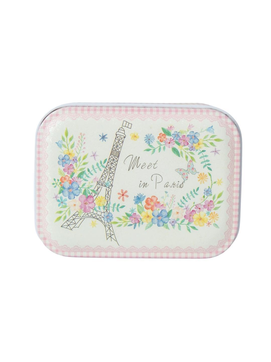 Floral Metal Tin Container Box - Light Pink