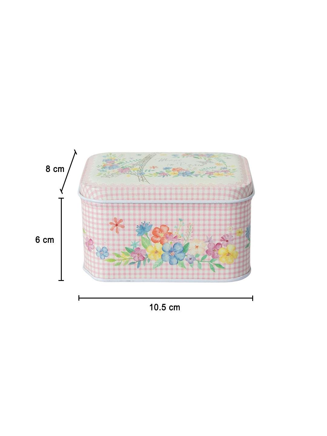 Floral Metal Tin Container Box - Light Pink