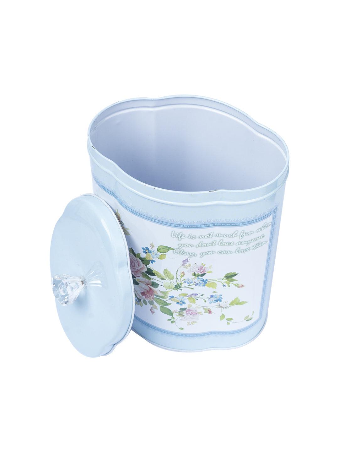 Floral Print Dry Food Storage Metal TIn Box - Light Blue