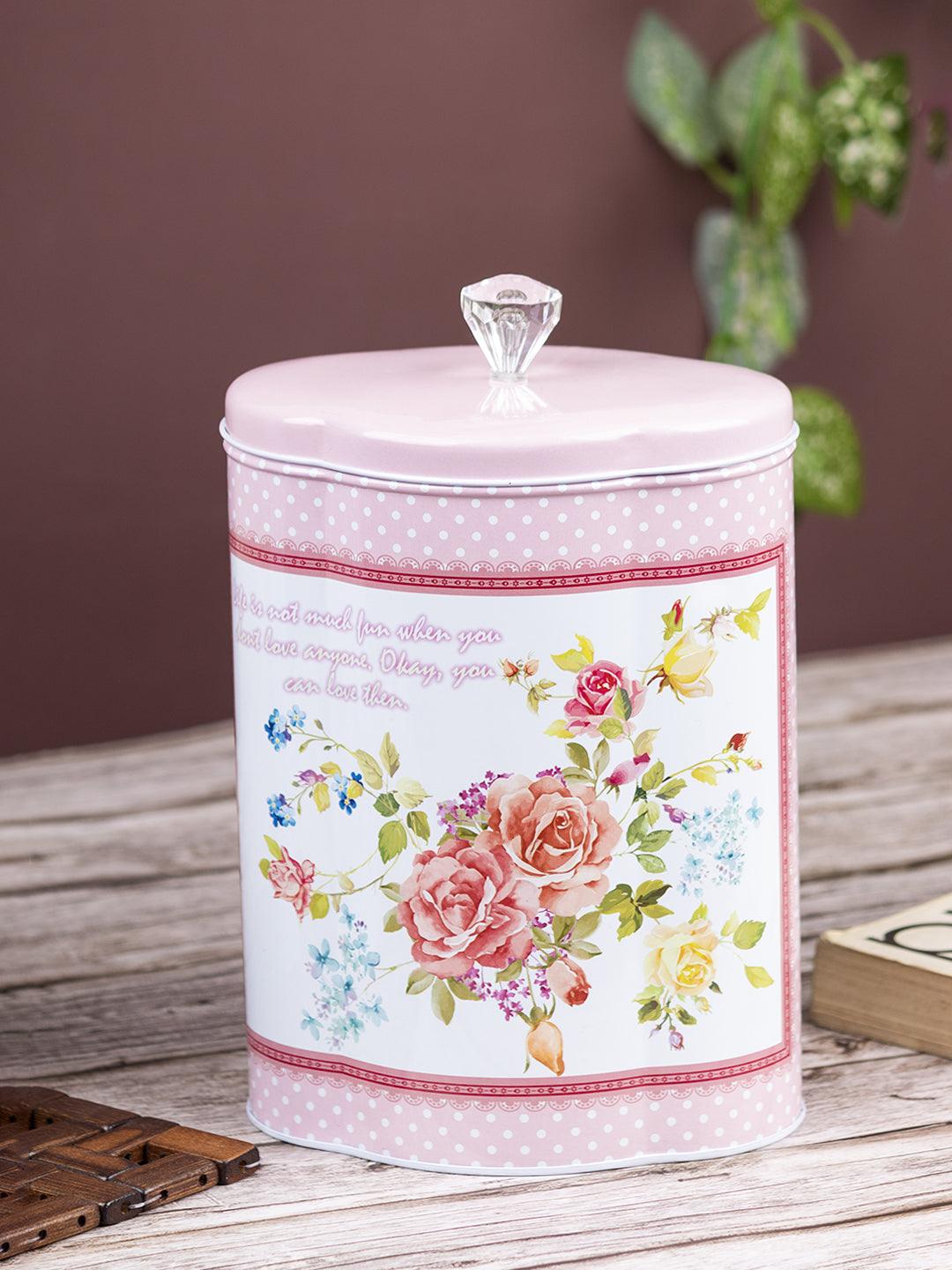 Floral Print Dry Food Storage Metal TIn Box - Pink