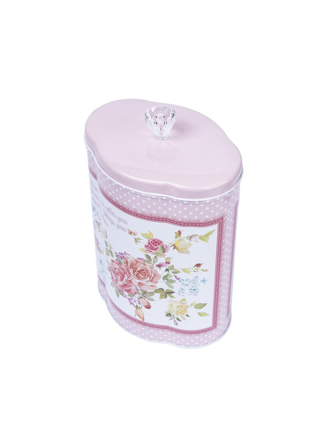 Floral Print Dry Food Storage Metal TIn Box - Pink
