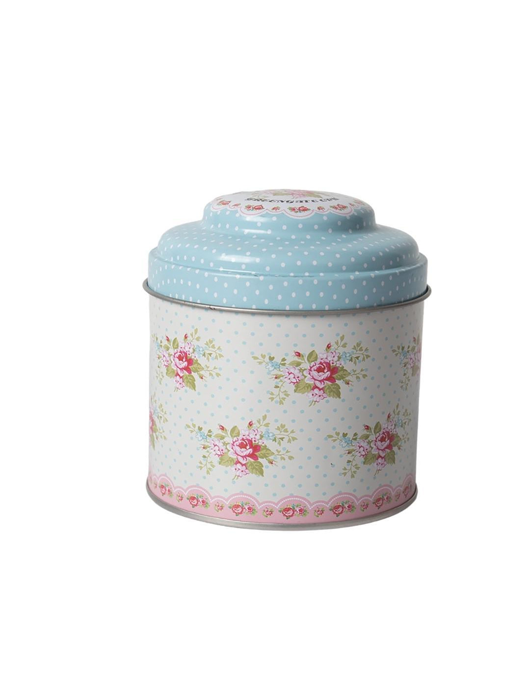 Floral Tin Storage Canister with Lid - Baby Blue