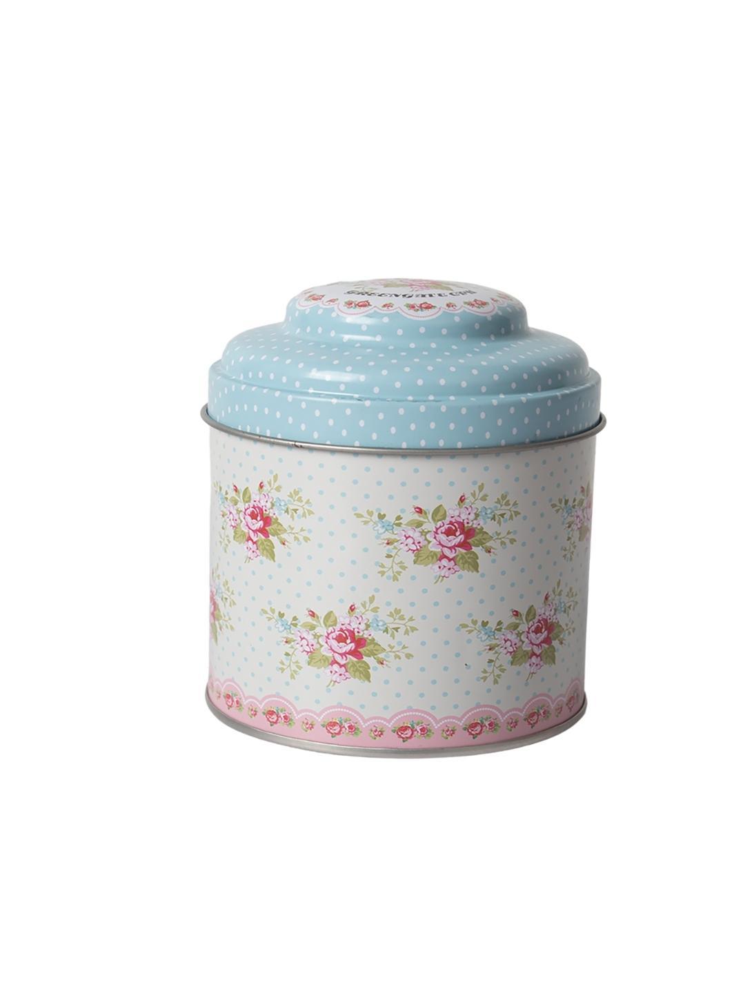 Floral Tin Storage Canister with Lid - Baby Blue