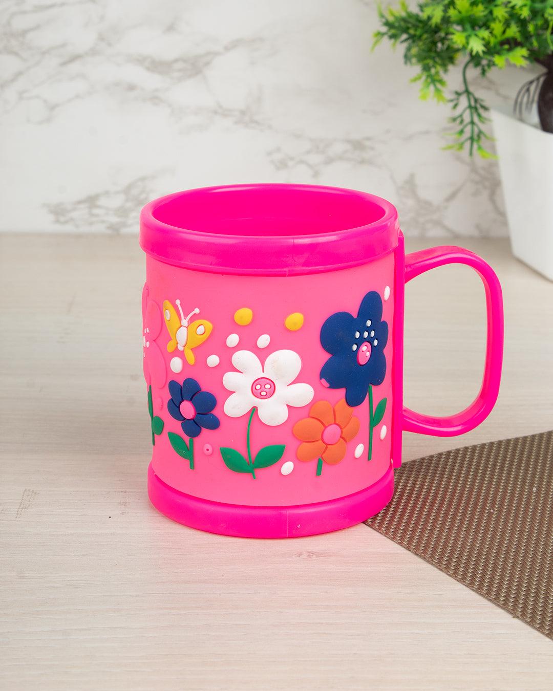 Flower Print Milk Mug for Children, Pink, Plastic, 280 mL - MARKET 99