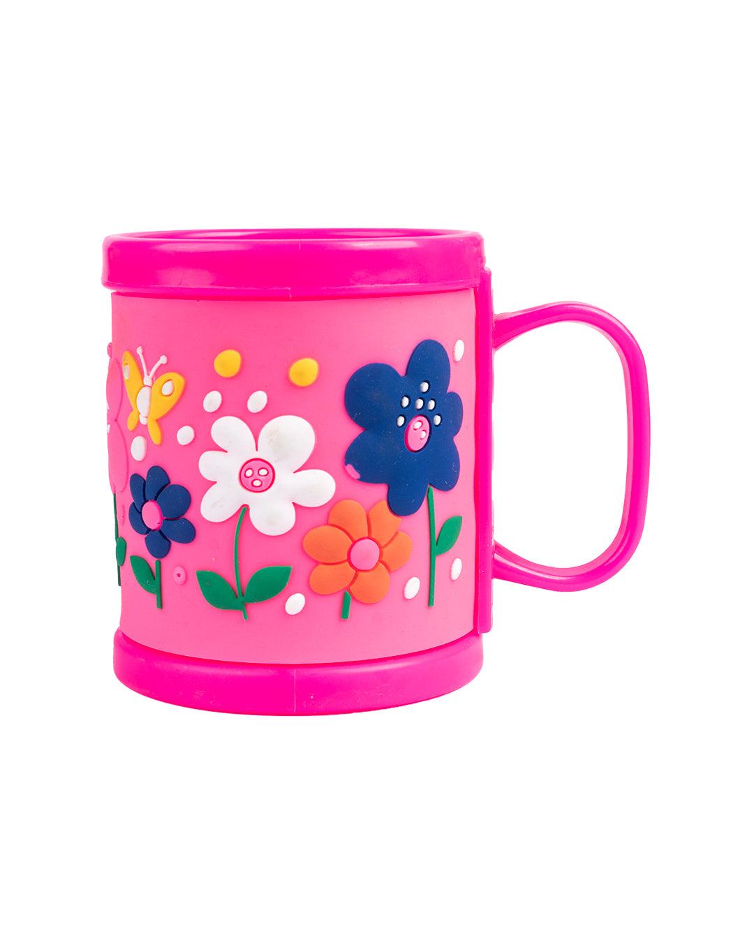 Flower Print Milk Mug for Children, Pink, Plastic, 280 mL - MARKET 99