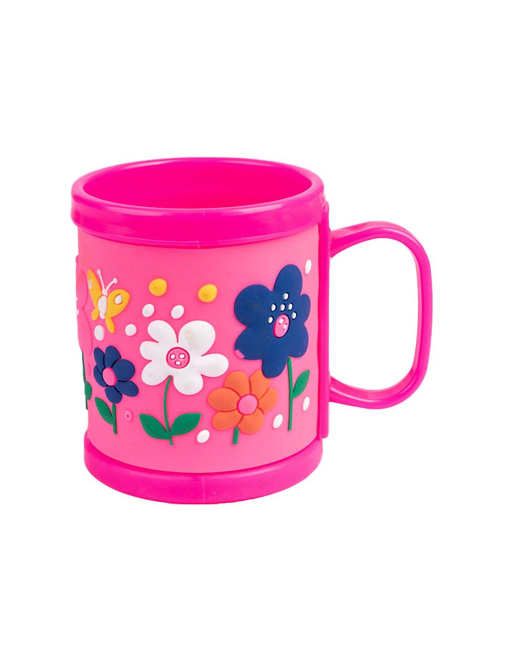 Flower Print Milk Mug for Children, Pink, Plastic, 280 mL - MARKET 99