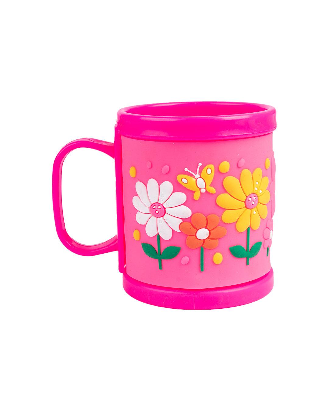 Flower Print Milk Mug for Children, Pink, Plastic, 280 mL - MARKET 99