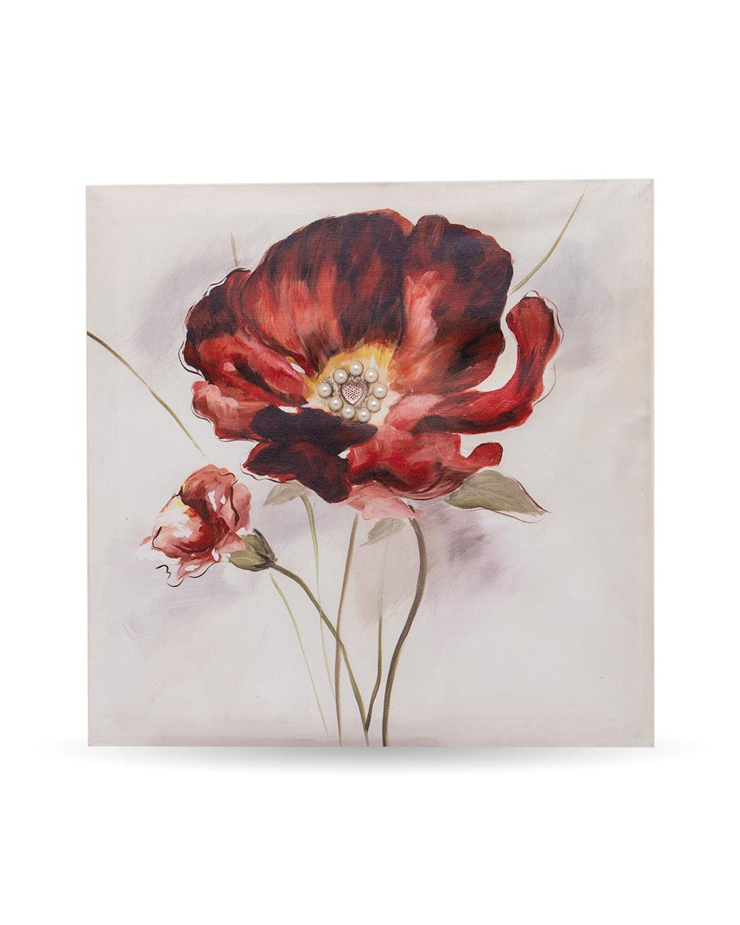 Flowers Hand Made Oil Painting, Gallery Wrapped, Red, Canvas - MARKET 99