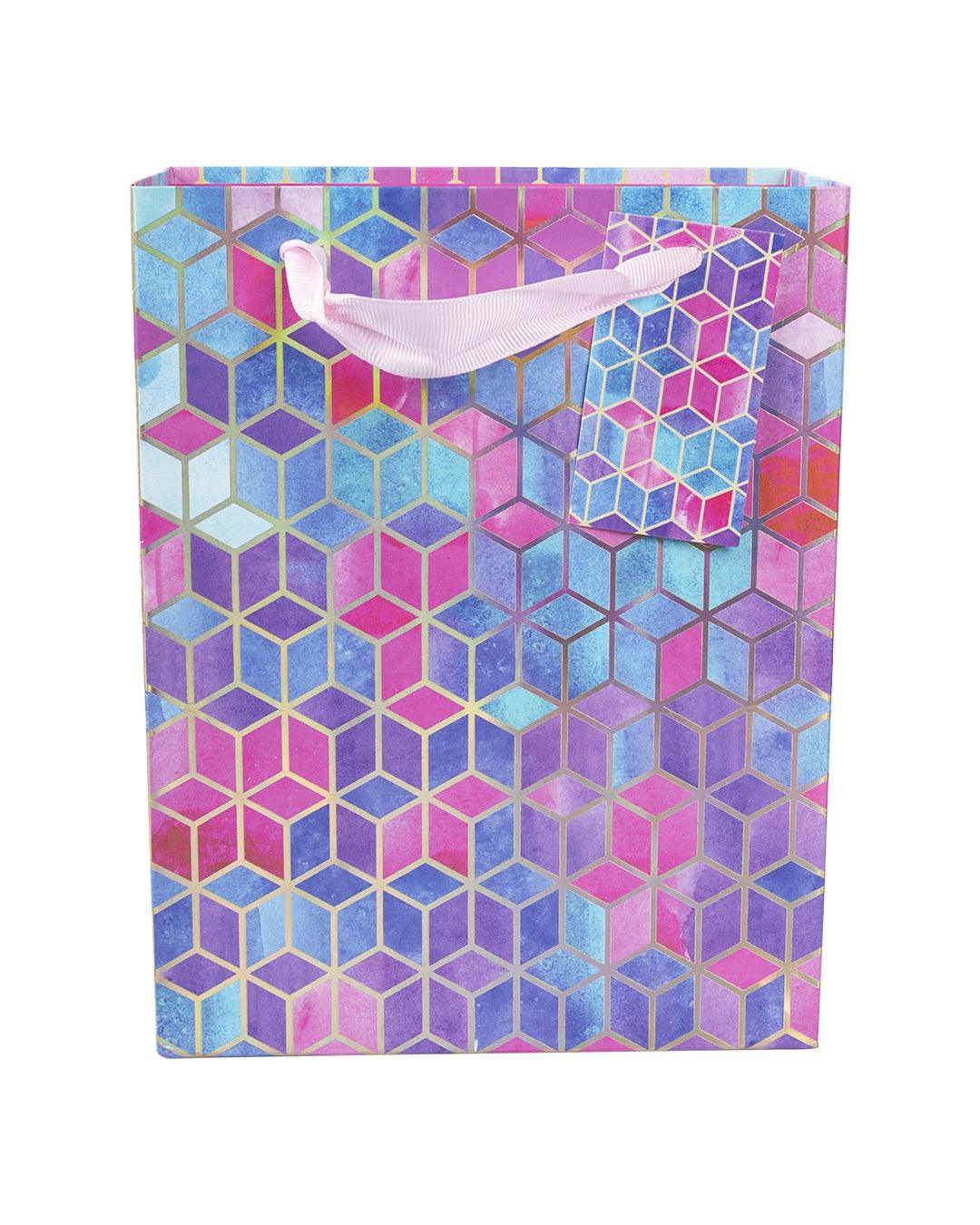 Gift Bag, 3D Tile Print, Small, Paper Bag, Multicolor, Paper, Set of 3 - MARKET 99