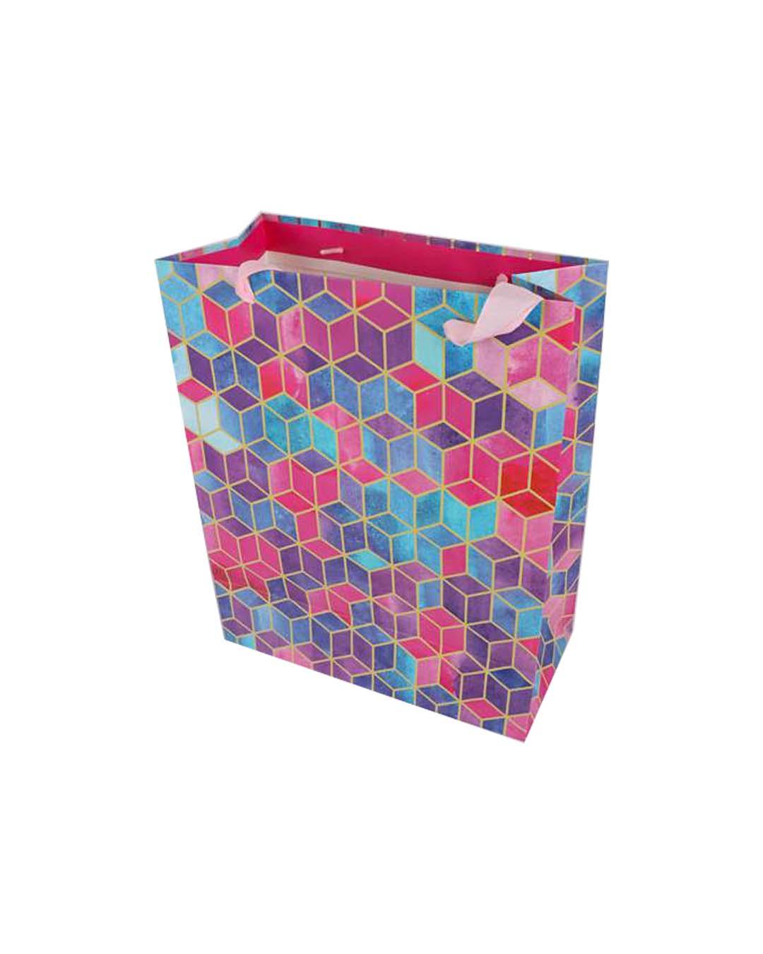 Gift Bag, 3D Tile Print, Small, Paper Bag, Multicolor, Paper, Set of 3 - MARKET 99
