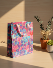 Gift Bag, 3D Tile Print, Small, Paper Bag, Multicolor, Paper, Set of 3