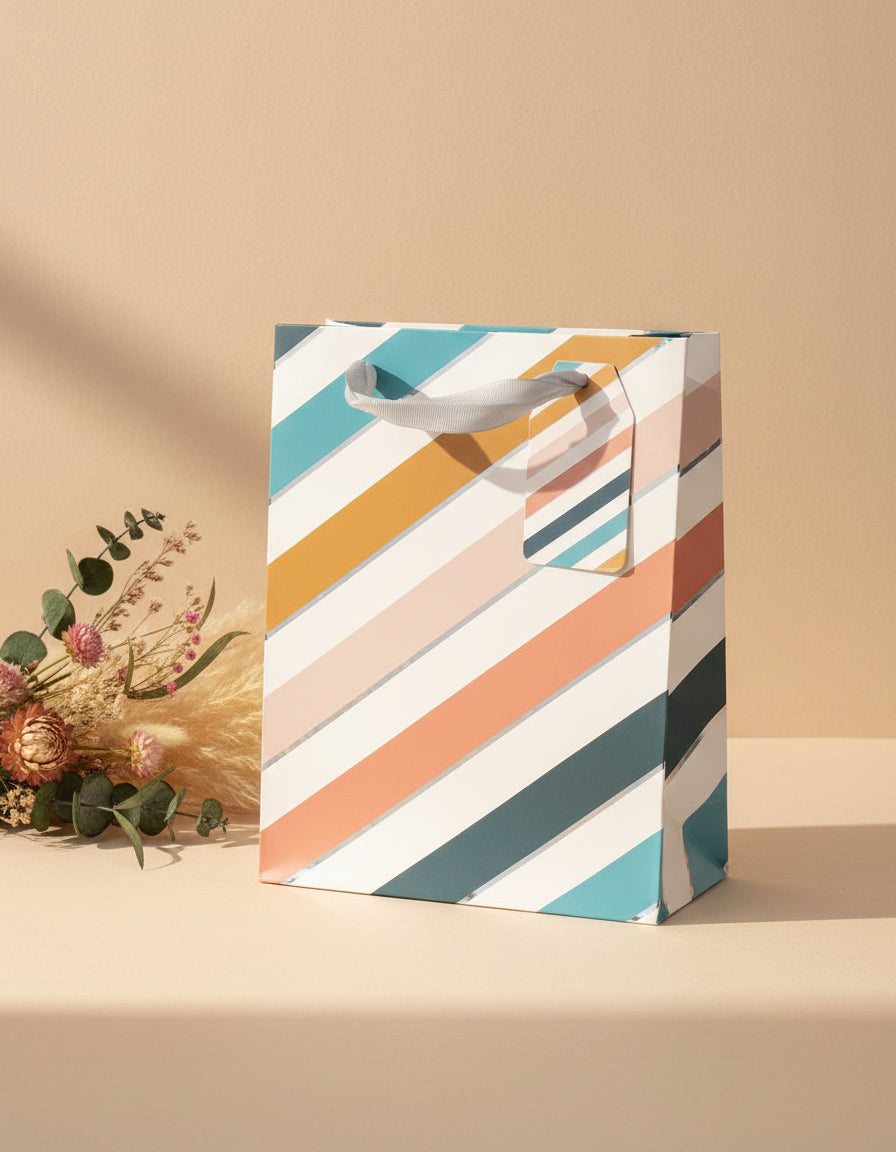 Gift Bag, Abstract Art Print, Paper Bag, Small, Multicolor, Paper, Set of 3 - MARKET 99