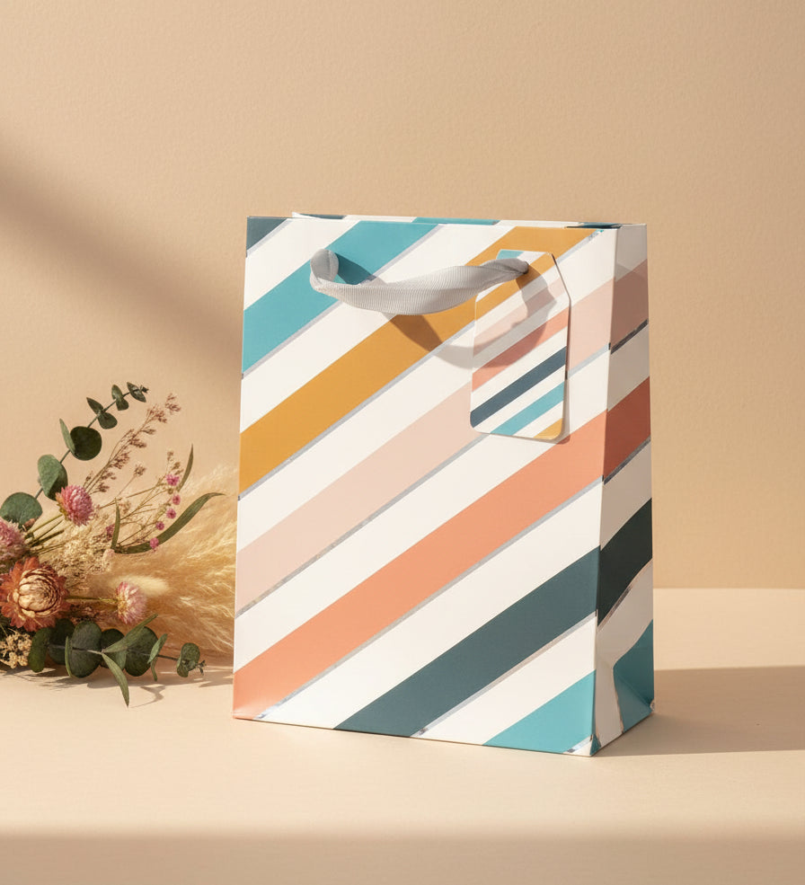 Gift Bag, Abstract Art Print, Paper Bag, Small, Multicolor, Paper, Set of 3 - MARKET 99