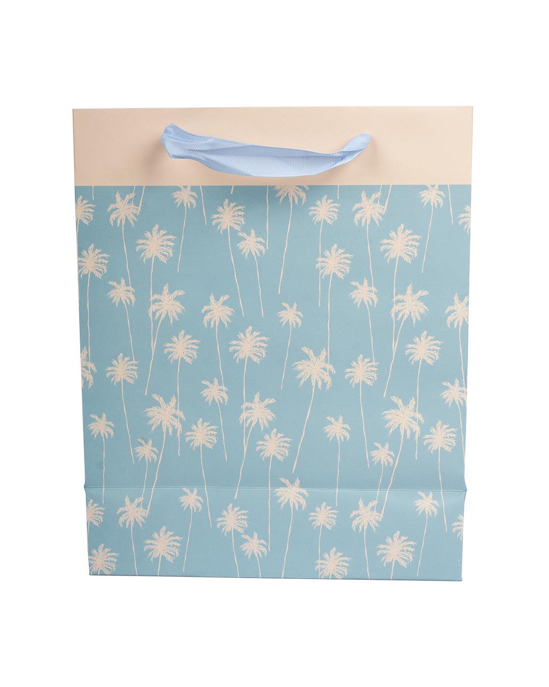 Gift Bag, Botanical Print, Large, Paper Bag, Cyan, Paper, Set of 3 - MARKET 99