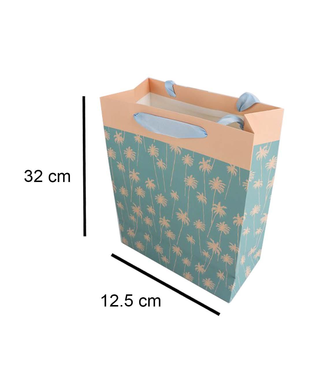 Gift Bag, Botanical Print, Large, Paper Bag, Cyan, Paper, Set of 3 - MARKET 99