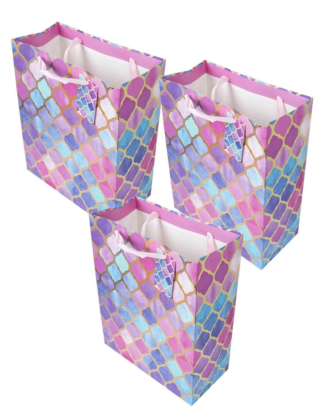 Gift Bag, Clover Print, Large, Paper Bag, Multicolor, Paper, Set of 3 - MARKET 99