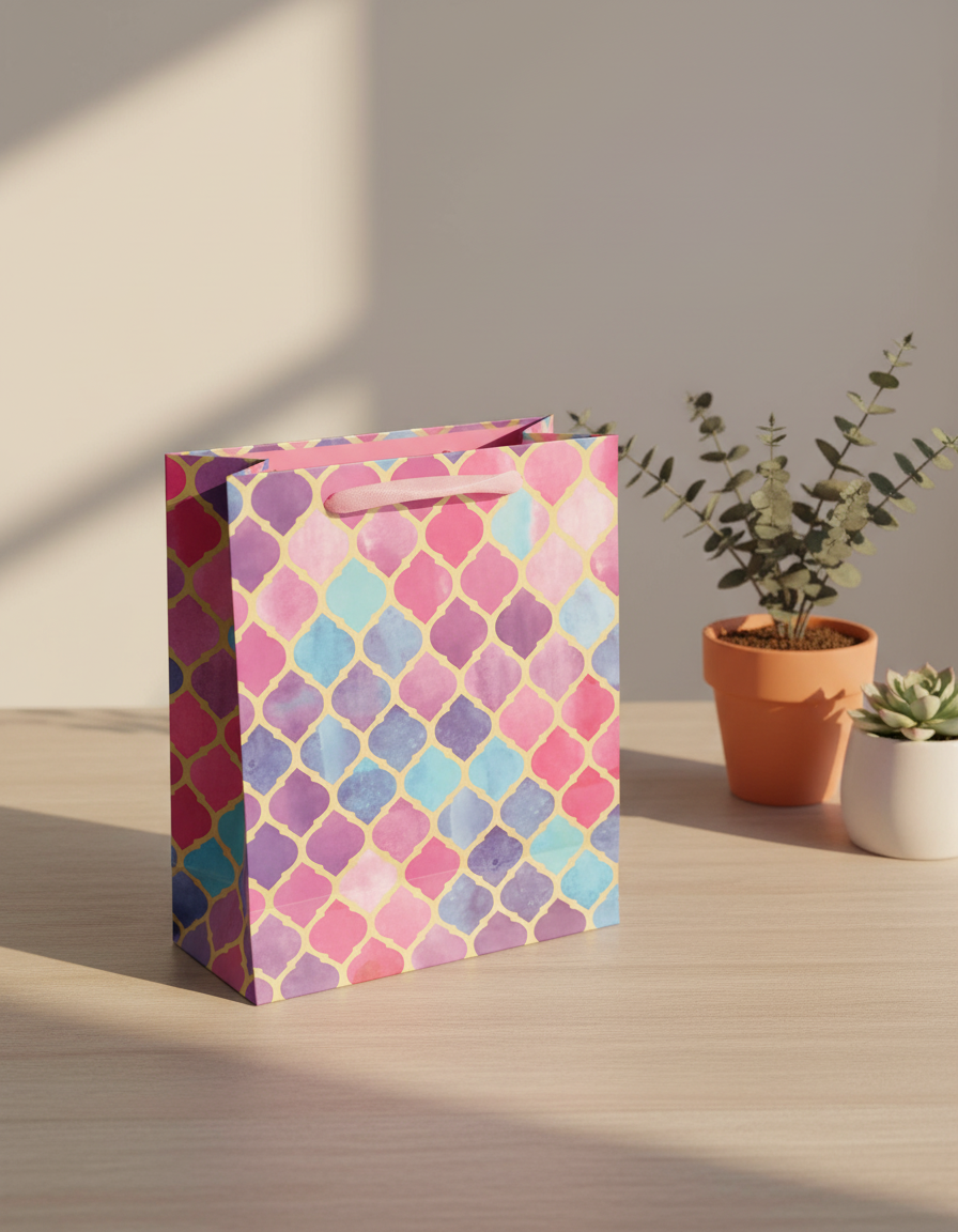 Gift Bag, Clover Print, Small, Paper Bag, Multicolor, Paper, Set of 3