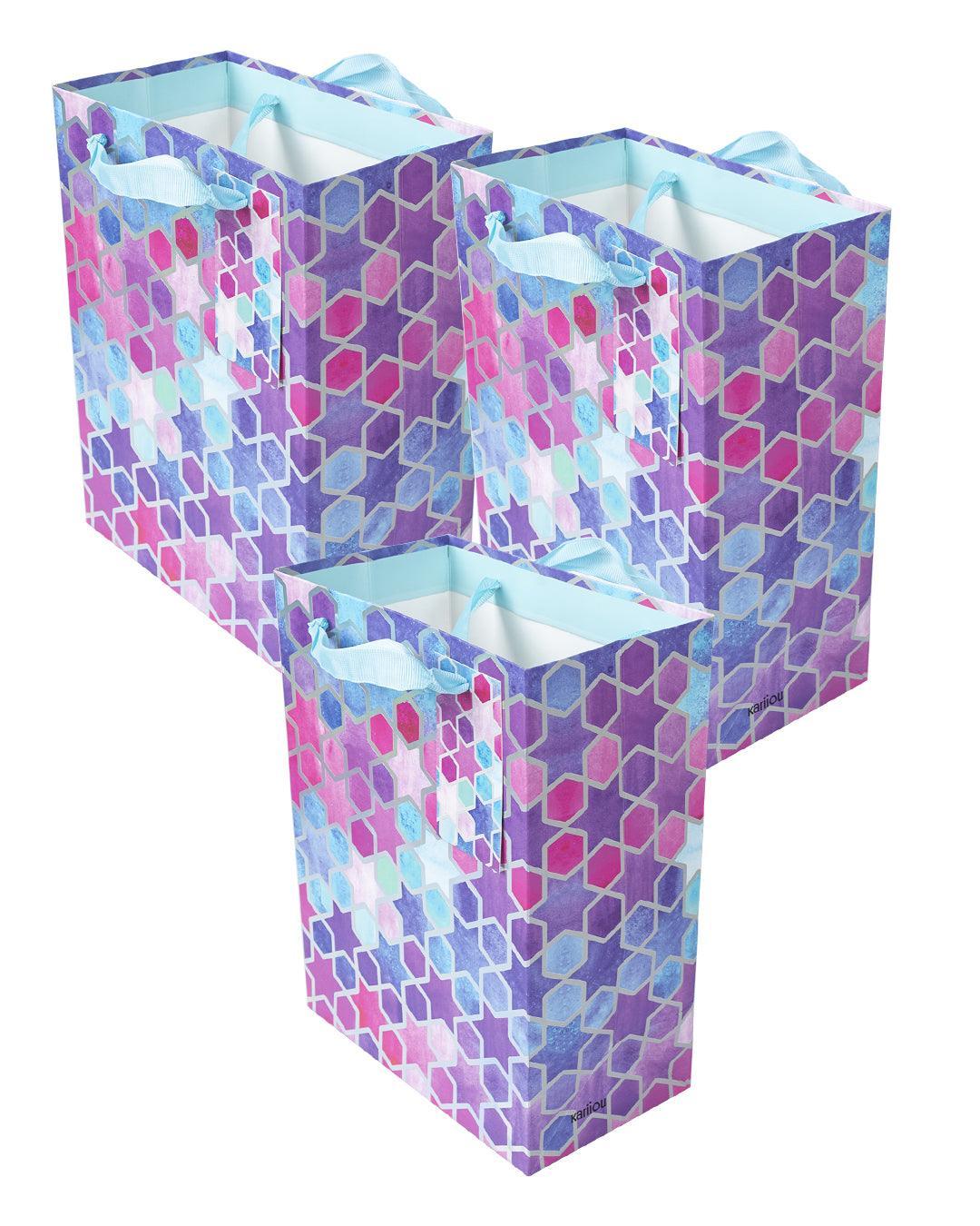 Gift Bag, Stars & Circles Print, Medium, Paper Bag, Multicolor, Paper, Set of 3 - MARKET 99