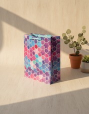 Gift Bag, Stars & Circles Print, Medium, Paper Bag, Multicolor, Paper, Set of 3