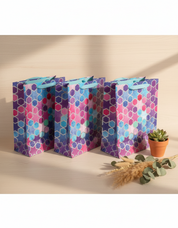 Gift Bag, Stars & Circles Print, Medium, Paper Bag, Multicolor, Paper, Set of 3