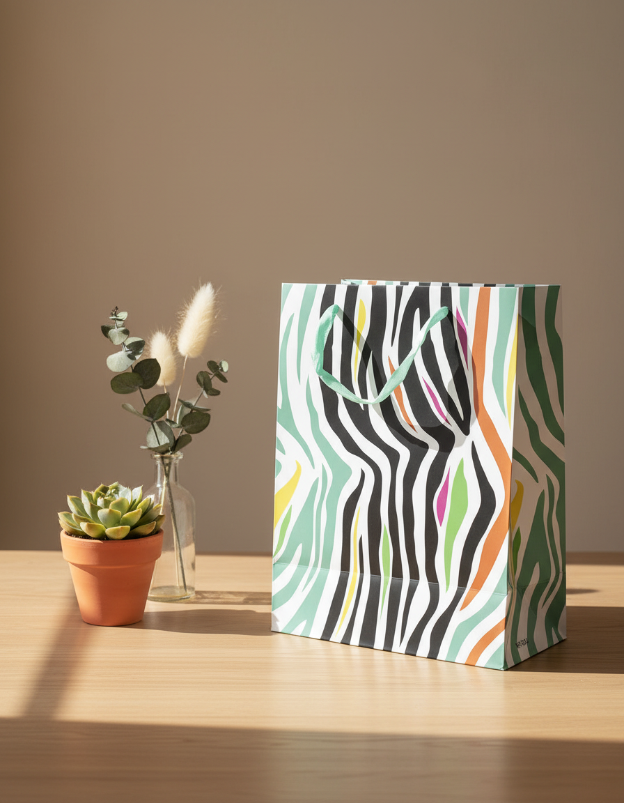 Gift Bag, Zebra Print, Paper Bag, Medium, Multicolor, Paper, Set of 3