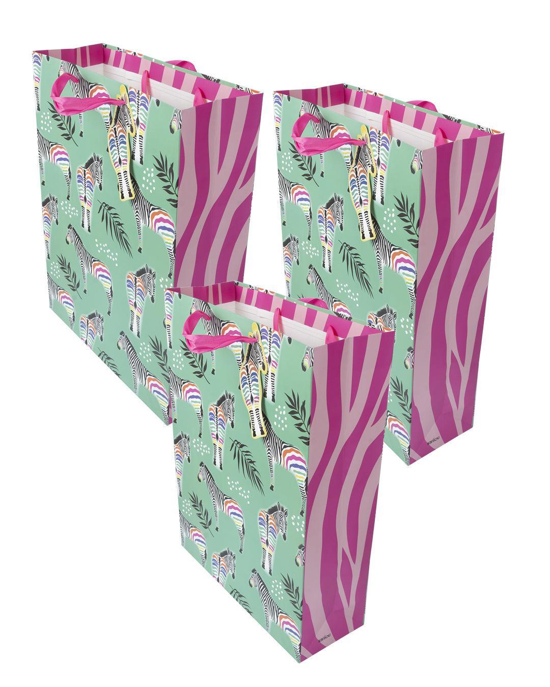 Gift Bag, Zebra Print, Paper Bag, Small, Multicolor, Paper, Set of 3 - MARKET 99