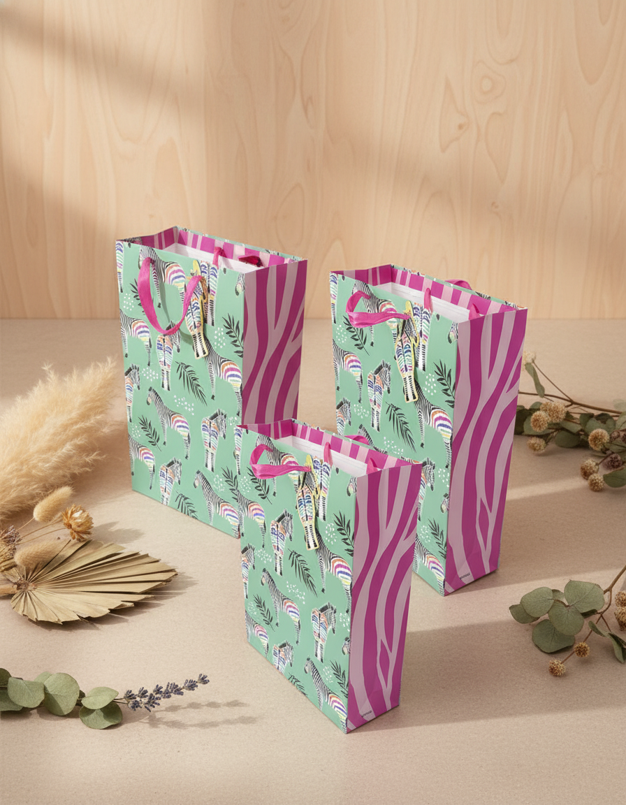 Gift Bag, Zebra Print, Paper Bag, Small, Multicolor, Paper, Set of 3
