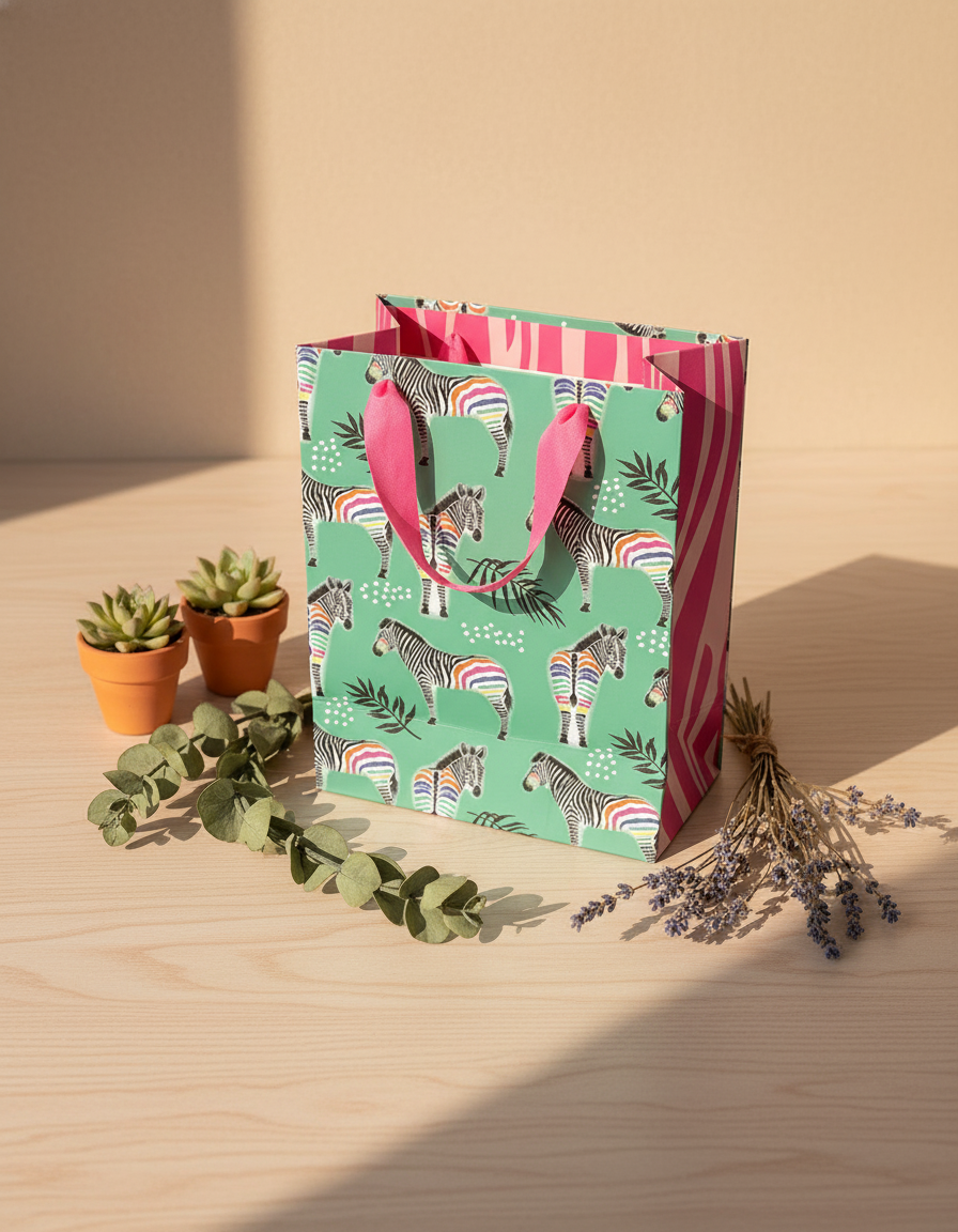 Gift Bag, Zebra Print, Paper Bag, Small, Multicolor, Paper, Set of 3