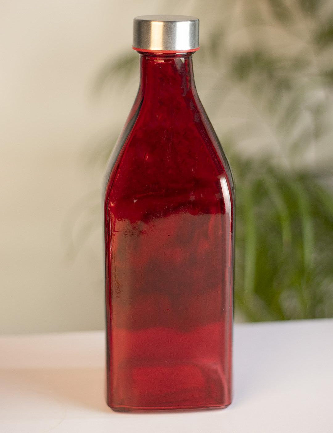 Glass Bottle, Water Bottle, Modern Design, Red, Glass, 1.1 Litre - MARKET 99