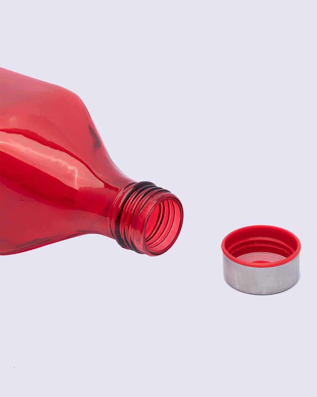 Glass Bottle, Water Bottle, Modern Design, Red, Glass, 1.1 Litre - MARKET 99