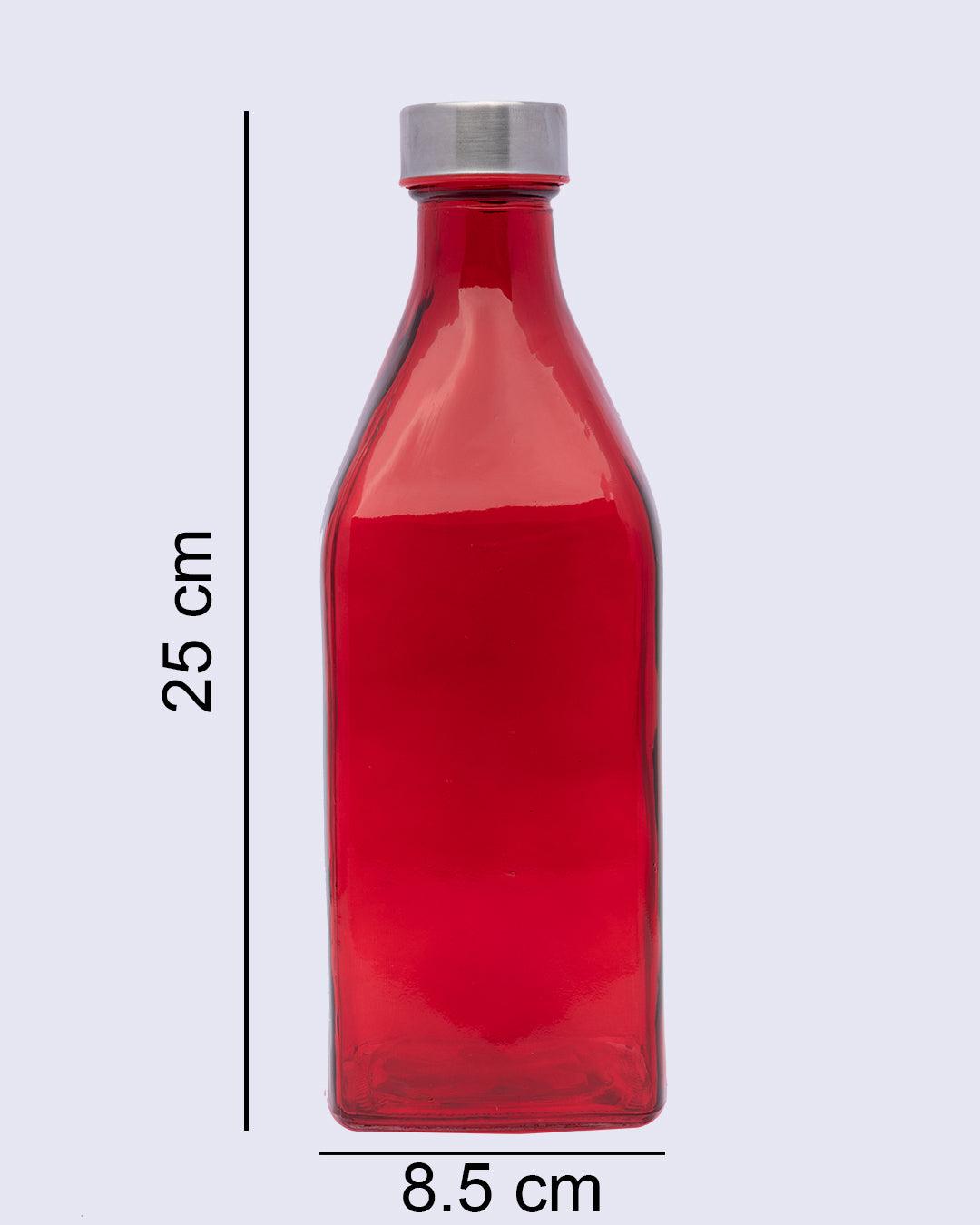 Glass Bottle, Water Bottle, Modern Design, Red, Glass, 1.1 Litre - MARKET 99