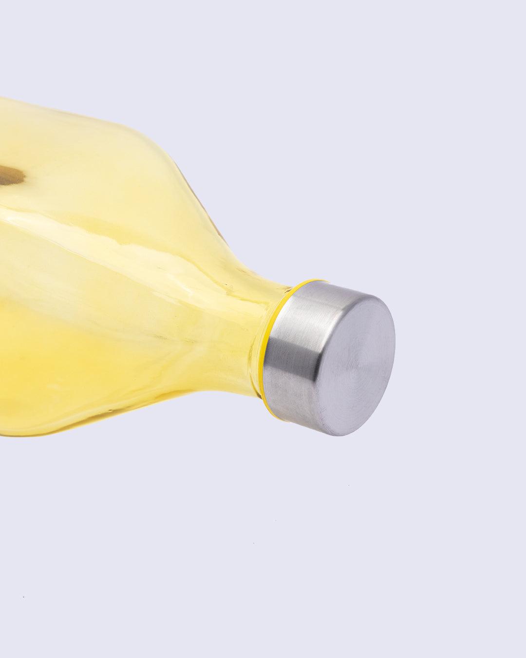 Glass Bottle, Water Bottle, Modern Design,Yellow, Glass, 1.1 Litre - MARKET 99