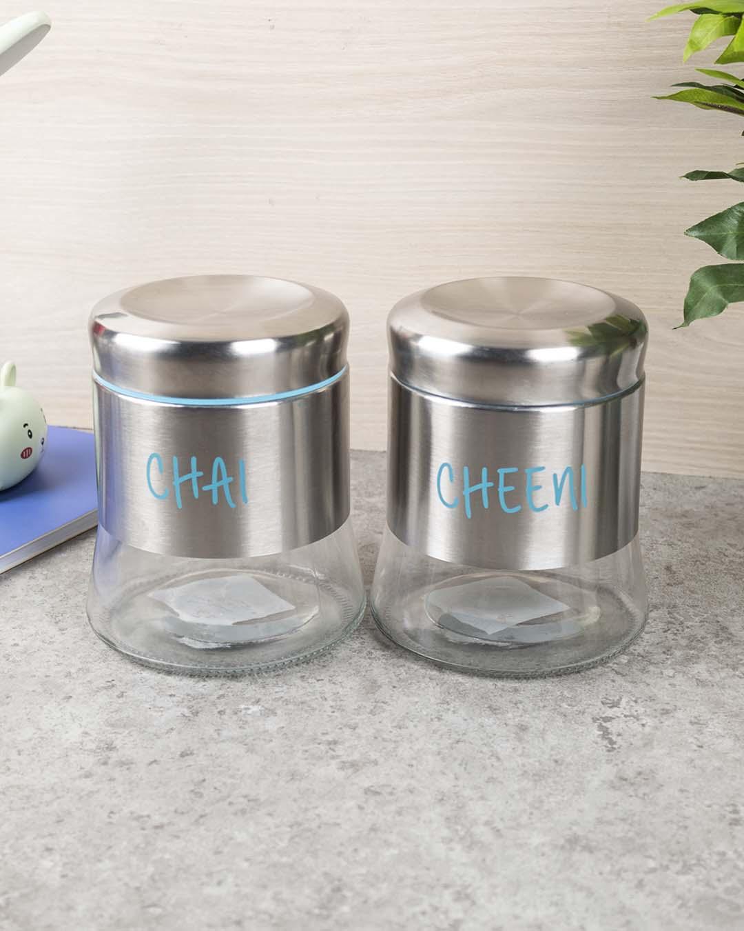 Glass Cheeni & Chai Jar 750 mL(Blue) - MARKET 99