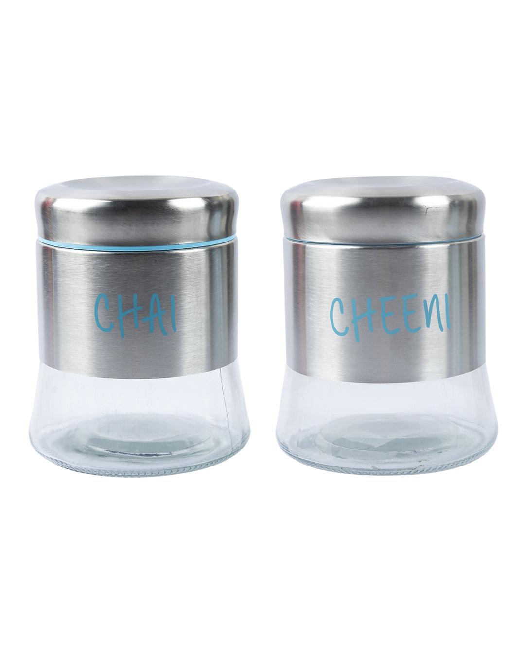 Glass Cheeni & Chai Jar 750 mL(Blue) - MARKET 99