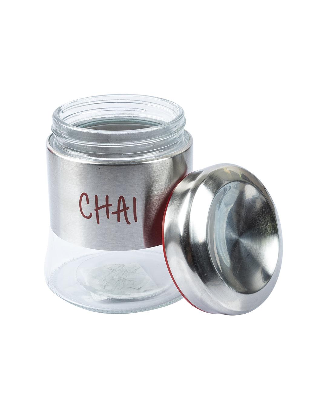 Glass Cheeni & Chai Jar 750 mL(Red) - MARKET 99